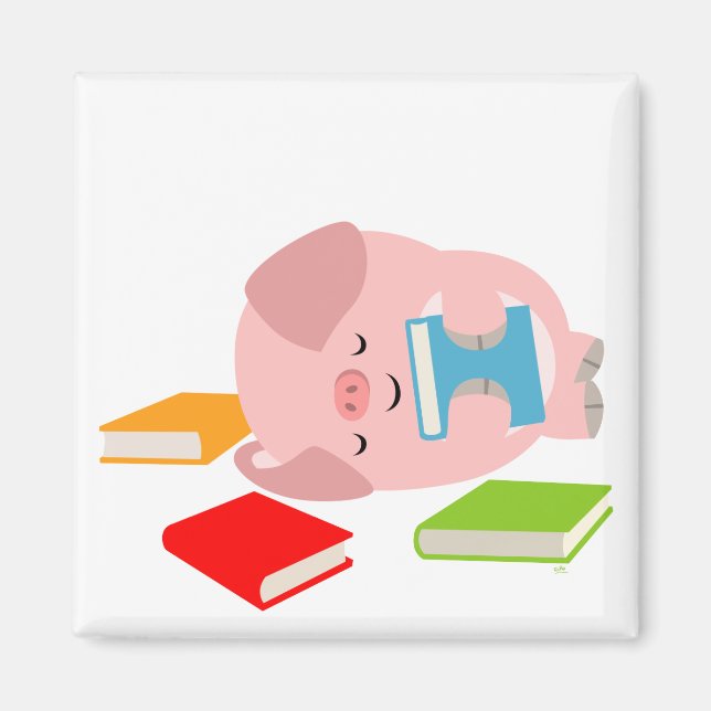 Aimant L'aimant du petit livre (mignon cochon de dessin) (Devant)