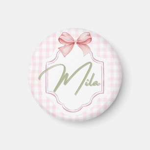 Aimant Lainey Baby Girl Nursery Bow&En vichy personnalisé