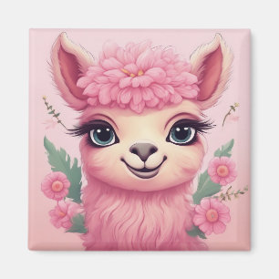 Aimant Lama bébé rose souriant