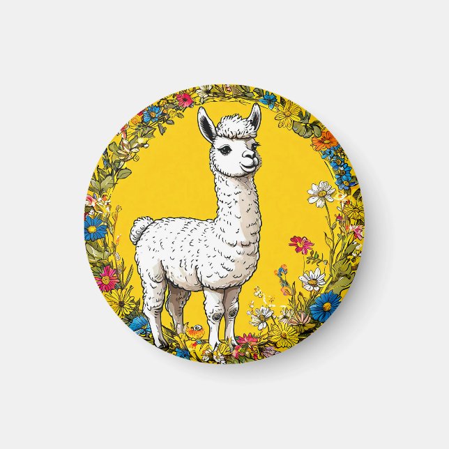 Aimant Lama blanc joyeux (Devant)
