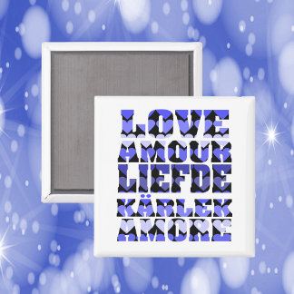 Aimant L'amour dans différentes langues Coeurs bleus