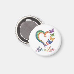 Aimant L'amour est l'amour LGBT Papillon Cœur Arc-en-ciel