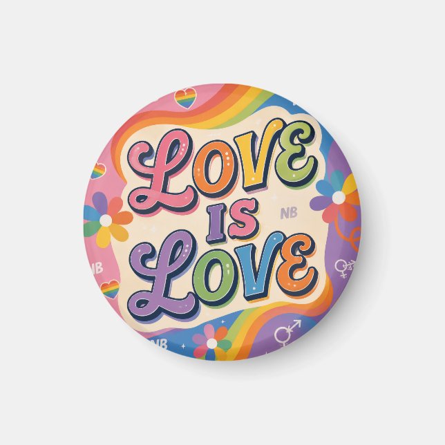 Aimant L'amour est l'amour Rétro Fierté Typographie (Devant)