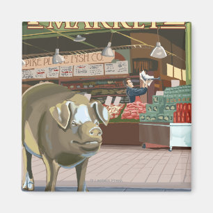 Aimant Lancer de SeattleFish et porc de bronze à la plac