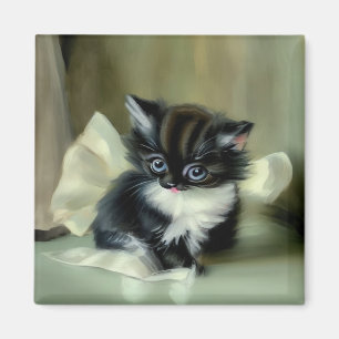 Aimant Langue vintage de Kitten noir et blanc