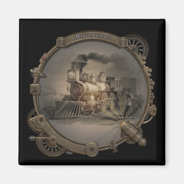 Aimant Lanterne magique - Cadre style Steampunk. (Devant)