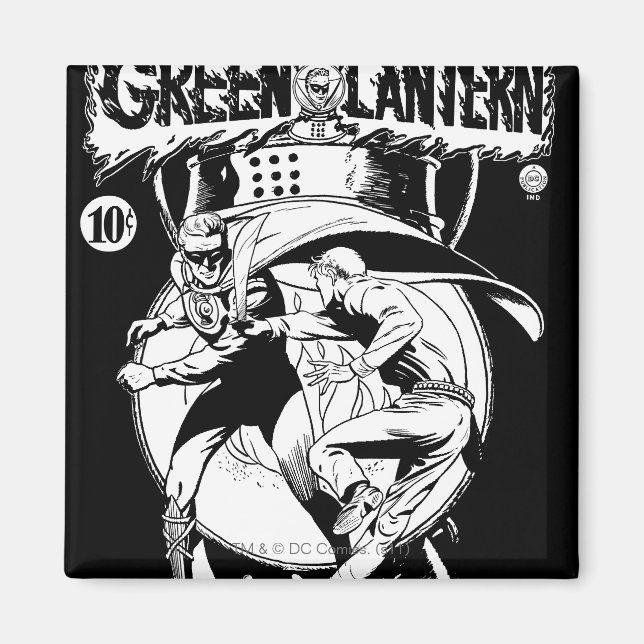 Aimant Lanterne verte avec cape en combat, noir et blanc (Devant)