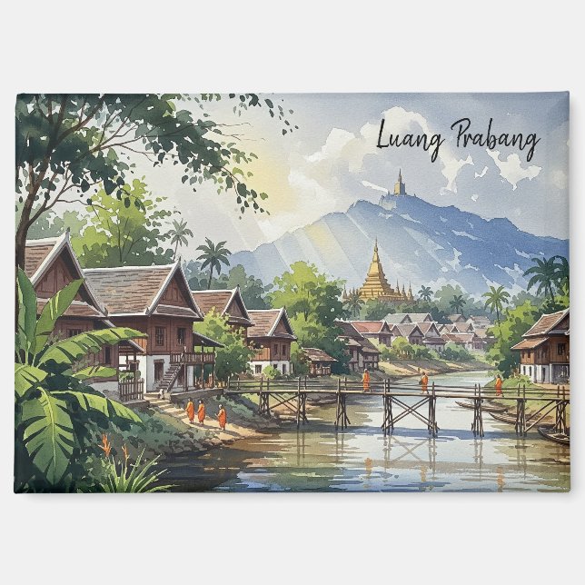 Aimant Laos Luang Prabang Aquarelle de voyage (Recto)