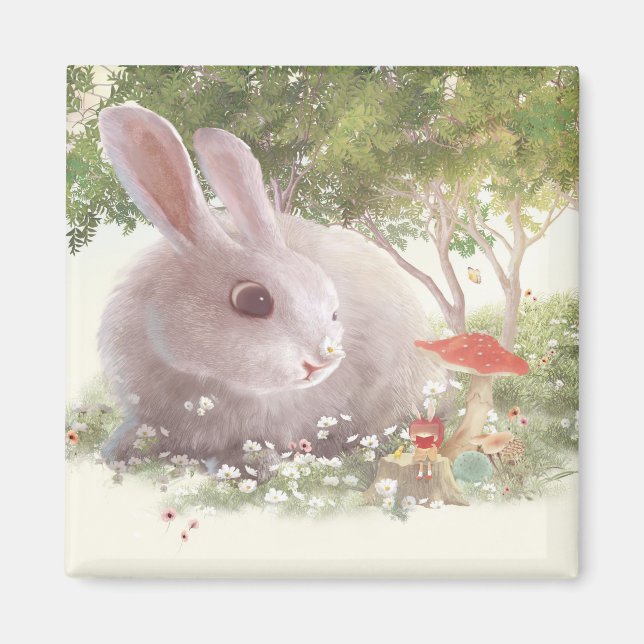 Aimant Lapin avec Fleurs (Devant)
