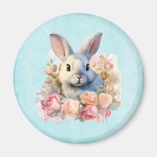 Aimant Lapin avec une guirlande de roses Mignon