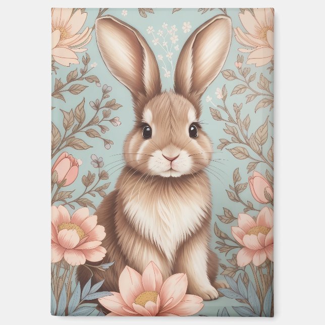 Aimant Lapin Bébé Mignon Floral Pastel  (Recto)