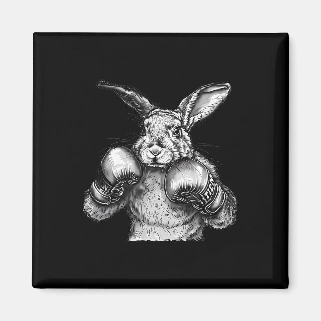 Aimant Lapin de boxe Gants de boxe Kickboxing Boxeur drôl (Devant)