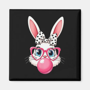 Aimant Lapin de dessin animé mignon avec lunettes et noeu