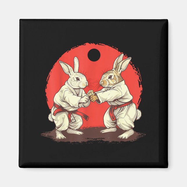 Aimant Lapin de Judo Bunny Nature Kickboxing Taekwondo (Devant)