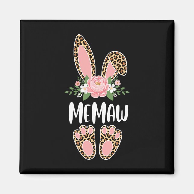 Aimant Lapin de Memaw léopard floral Joyeuses Pâques Prin (Devant)