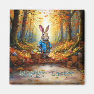 Aimant Lapin de Pâques avec panier d'œufs de Pâques