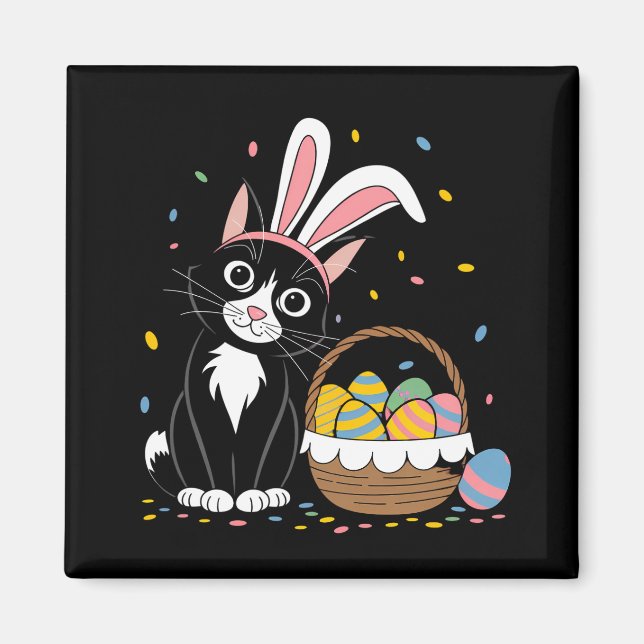 Aimant Lapin de Pâques Chat Noir Smoking Oreilles de Lapi (Devant)