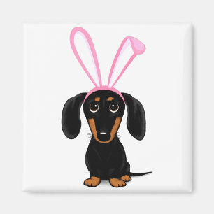 Aimant Lapin de Pâques drôle Chien Dachshund noir et fauv