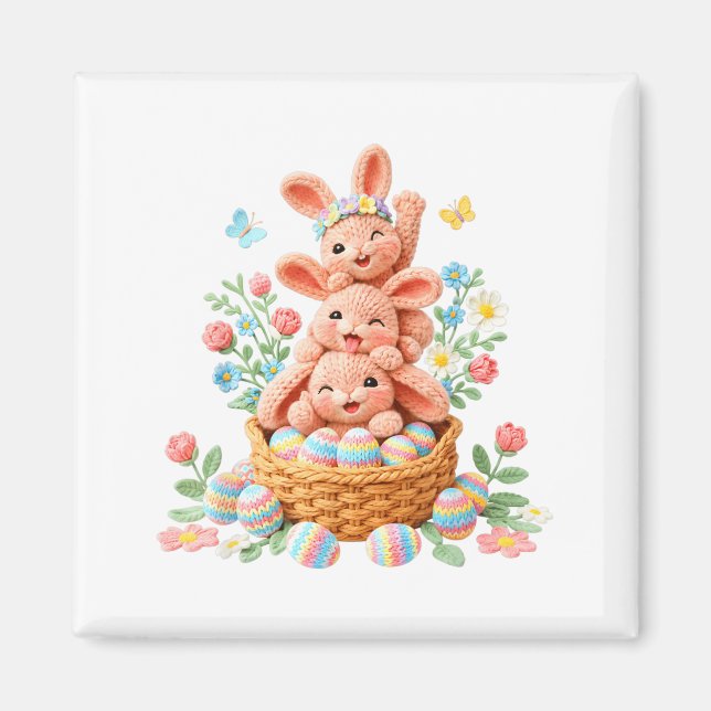 Aimant Lapin de Pâques en fil crocheté visage de lapin mi (Devant)