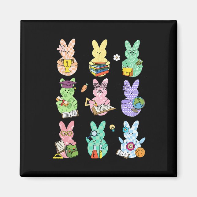 Aimant Lapin de Pâques Enseignant Bon Pâques Œuf Rétro En (Devant)