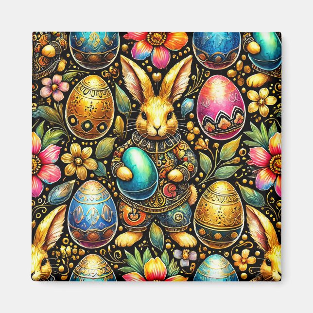 Aimant ~ Lapin de Pâques et Oeufs ~ (Devant)