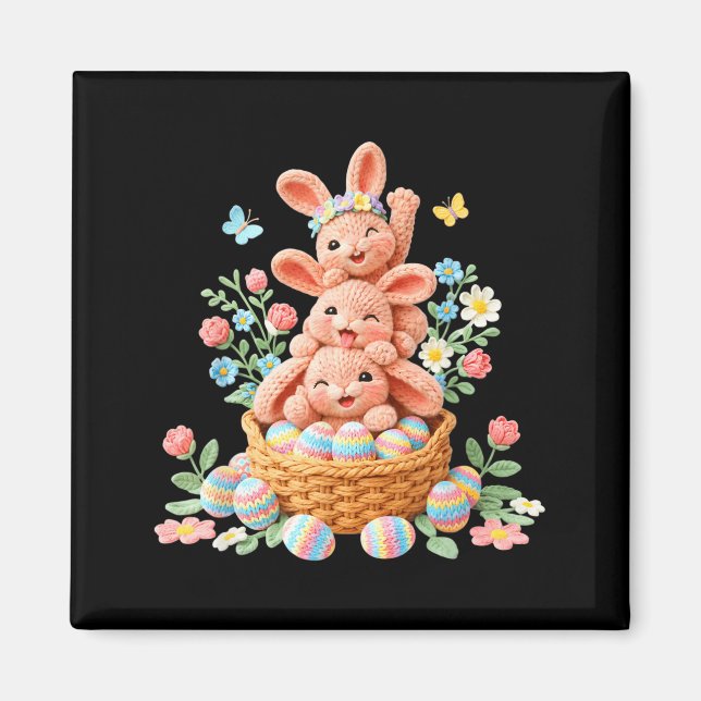 Aimant Lapin de Pâques fil crochet visage de lapin mignon (Devant)