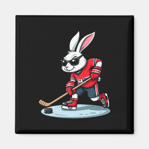 Aimant Lapin de Pâques jouant au hockey 
