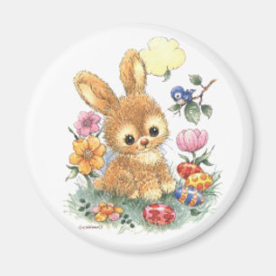 Aimant Lapin de Pâques mignon avec des fleurs et des