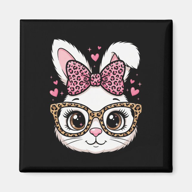 Aimant Lapin de Pâques Mignon Face Léopard Arc Lunettes d (Devant)