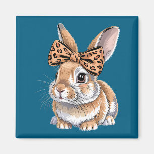 Aimant Lapin de Pâques mignon visage arc léopard lapin fe