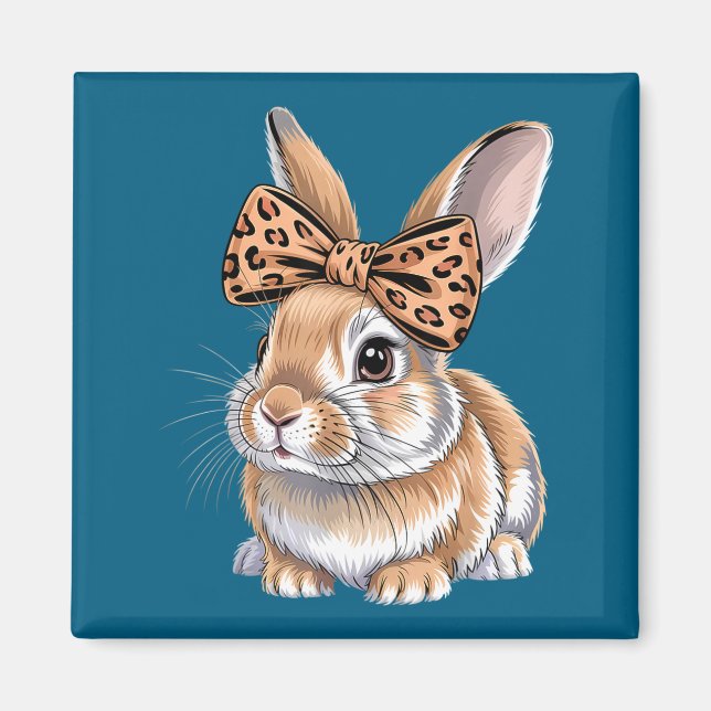 Aimant Lapin de Pâques mignon visage arc léopard lapin fe (Devant)