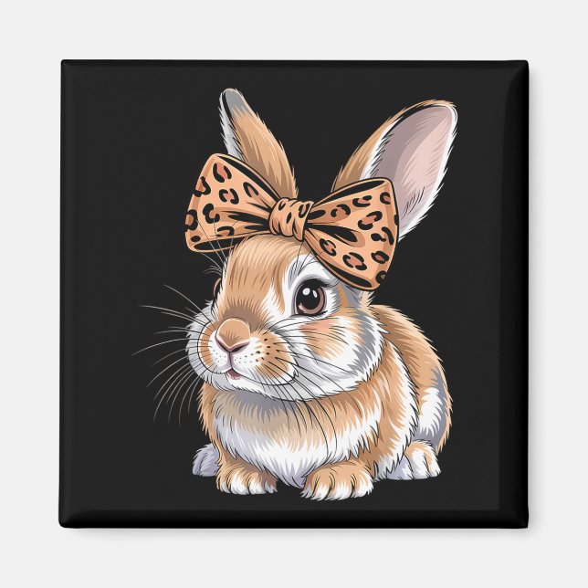 Aimant Lapin de Pâques mignon visage arc léopard lapin fe (Devant)