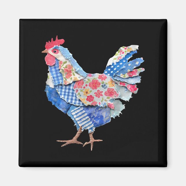 Aimant Lapin de Pâques Patchwork Poulet Œufs Joyeux Pâque (Devant)