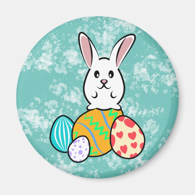 Aimant Lapin de Pâques sur des œufs de Pâques (Devant)