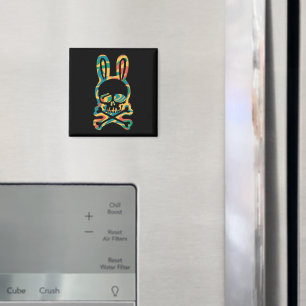Aimant Lapin de Pâques Tie Dye Rétro Lapin Crâne Os Croix