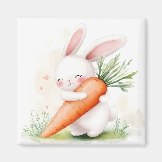 Aimant Lapin de printemps à l'aquarelle mignon Carotte (Devant)