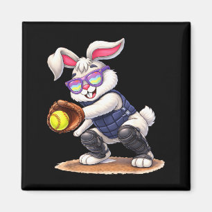 Aimant Lapin de vacances de Pâques heureux jouant au soft
