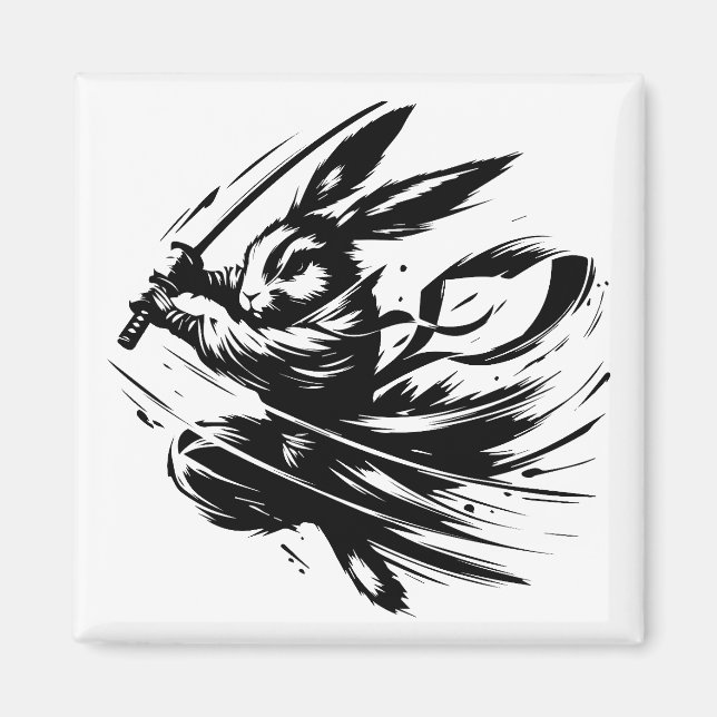 Aimant Lapin Guerrier à l'Encre Noire Samouraï (Devant)