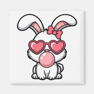 Aimant Lapin Kawaii joueur avec bulle de Bubble Gum