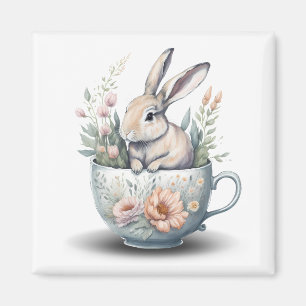 Aimant Lapin lapin en Teacup avec Fleurs Réfrigérateur