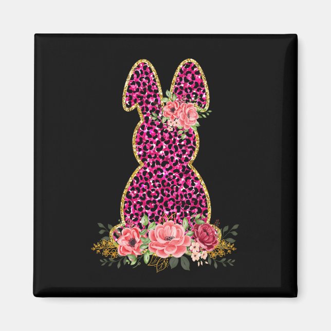 Aimant Lapin Lapin Rose Léopard Lapin Joyeux Pâques (Devant)
