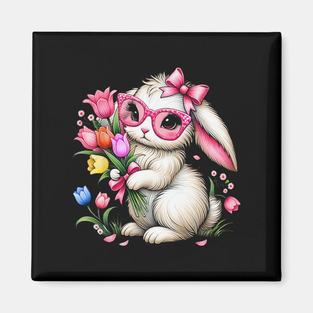 Aimant Lapin Lapin Tulipe de Pâques Fleurs de printemps F (Devant)