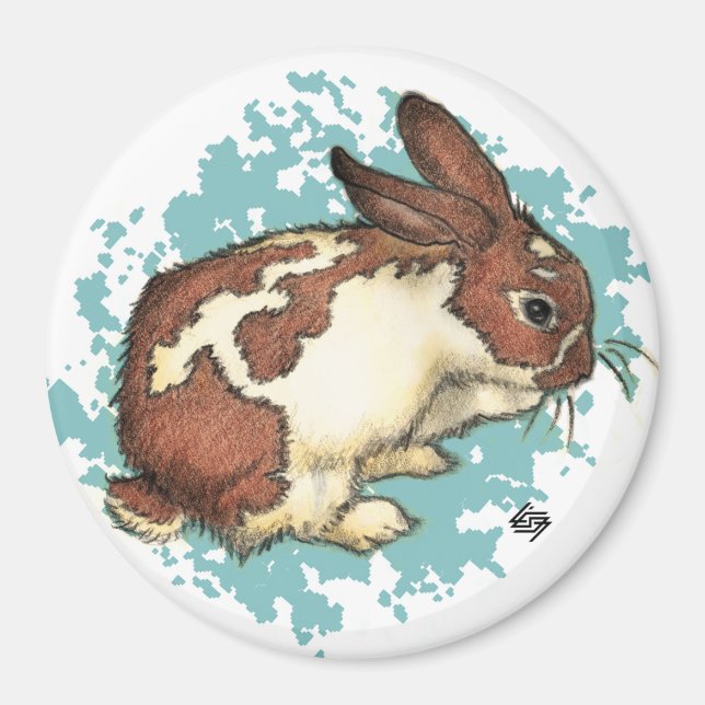 Aimant Lapin lave son visage avec du bleu (Devant)