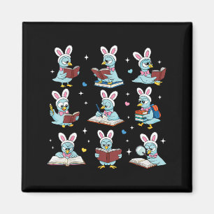 Aimant Lapin lisant des livres jour de Pâques bibliothéca