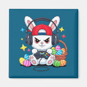 Aimant Lapin mignon avec casque gaming Pâques