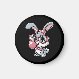 Aimant Lapin mignon avec des lunettes qui souffle du chew
