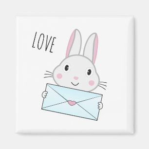 Aimant Lapin mignon et adorable tenant une lettre d'amour
