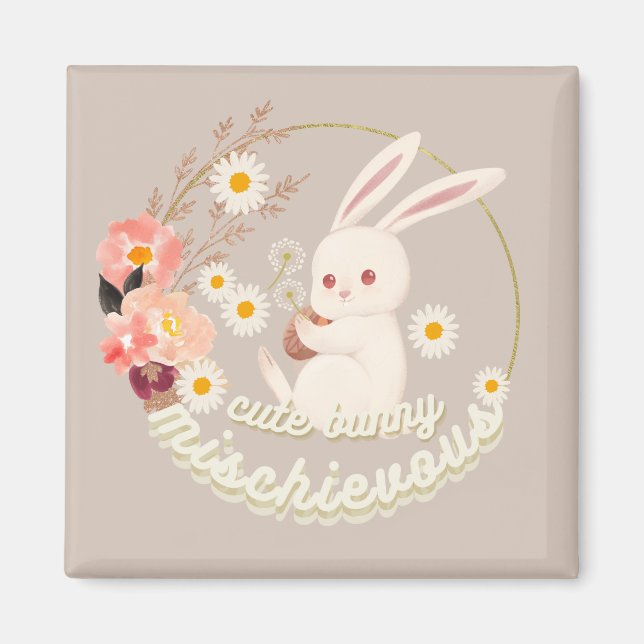 Aimant Lapin mignon et fleur (Devant)