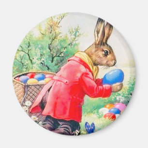 Aimant Lapin mignon vintage et oeufs colorés de Pâques