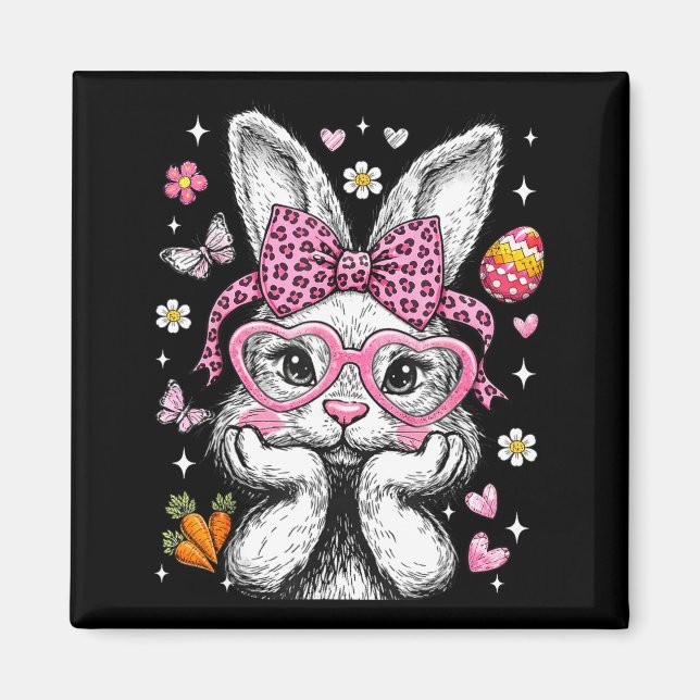 Aimant Lapin mignon visage léopard coquette noeud papillo (Devant)
